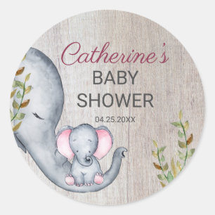 Sweet Elephant Floral Rustic Girl Baby Shower Classic Round Sticker