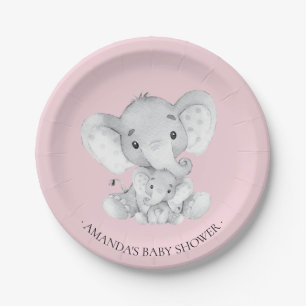 Sweet Elephant Girls Baby Shower 7" Plate