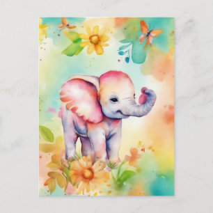 Sweet Elephant Watercolor Postcard
