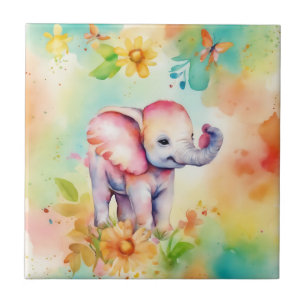 Sweet Elephant Watercolor Tile