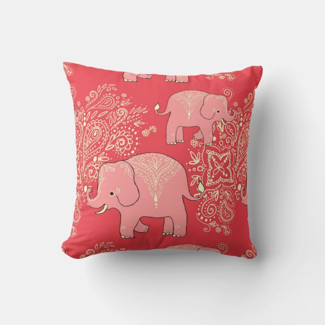 Sweet elephants pillow coral and vanilla (Front)