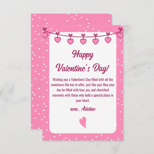 Sweet Embrace: Pink, White Romantic Valentines Day Card (Front/Back)