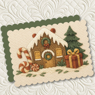 Sweet Embroidered Gingerbread House Design Holiday Card