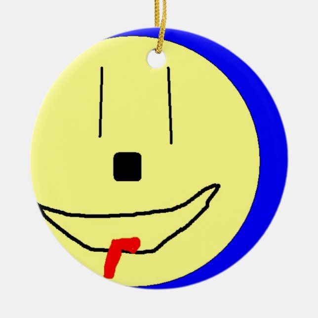 Sweet Emoji,  Yellow Blue, Art By Kids :) Ceramic Tree Decoration (Front)