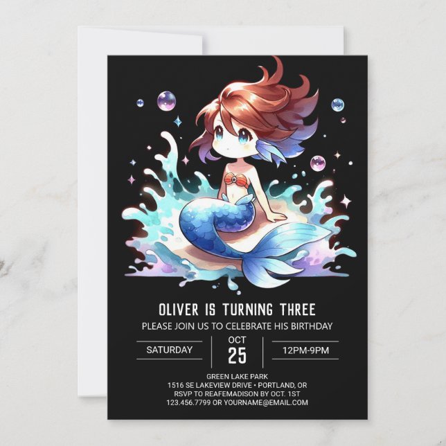 Sweet Enchanted Mermaid Birthday Invitation (Front)