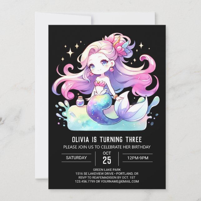 Sweet Enchanted Mermaid Birthday Invitation (Front)