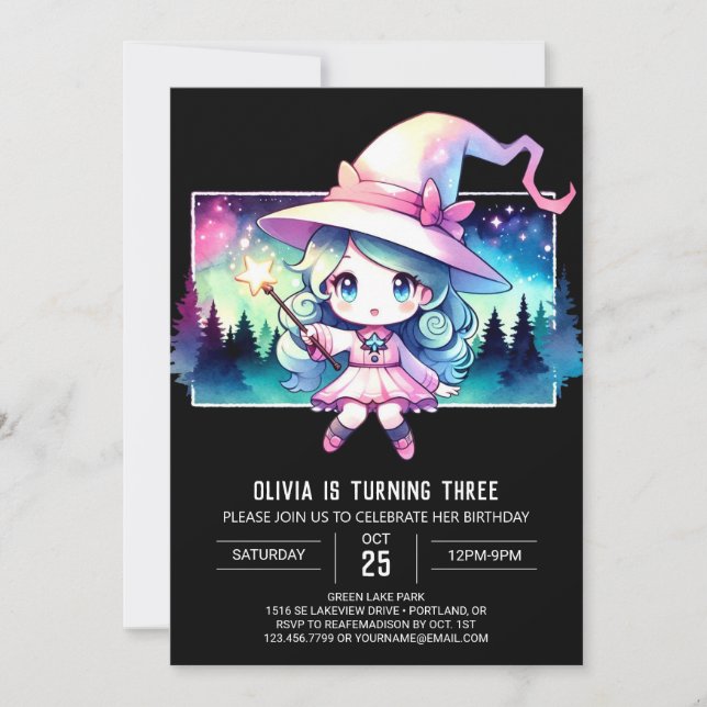 Sweet Enchantress Wizard Birthday Invitation (Front)