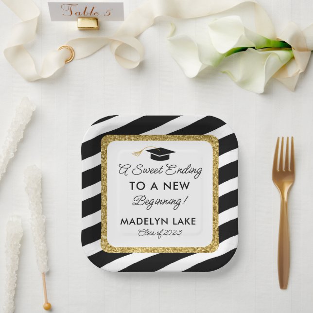 Sweet ending New Beginning Graduation Dessert Paper Plate (Wedding)