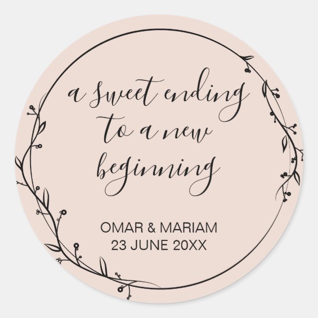 Sweet Ending New Beginning Rose Gold Wedding Favou Classic Round Sticker (Front)