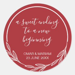 Sweet Ending New Beginning Scarlet Red Wedding Classic Round Sticker