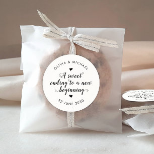 Sweet Ending New Beginning Wedding Simple Black Classic Round Sticker