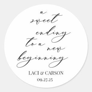 Sweet Ending to a New Beginning Wedding Favor  Classic Round Sticker