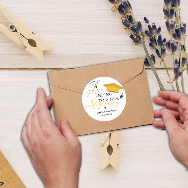 Sweet Ending to New Beginning 2025 Graduation Classic Round Sticker (Sweet Ending to New Beginning 2025 Graduation Classic Round Sticker)