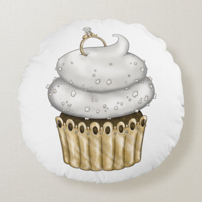 Sweet Engagement Cupcake Round Cushion (Front)