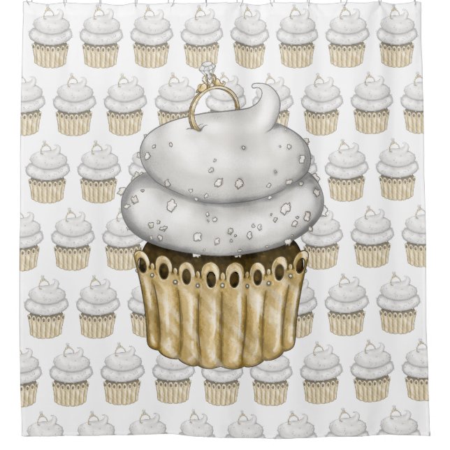 Sweet Engagement Cupcake Shower Curtain (Front)