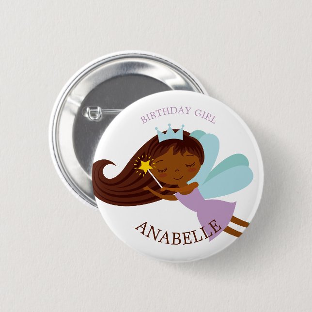 Sweet Faerie Princess "Birthday Girl" Personalized 6 Cm Round Badge (Front & Back)