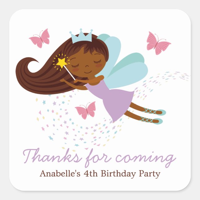 Sweet Faerie Princess Girls Birthday Square Sticker (Front)