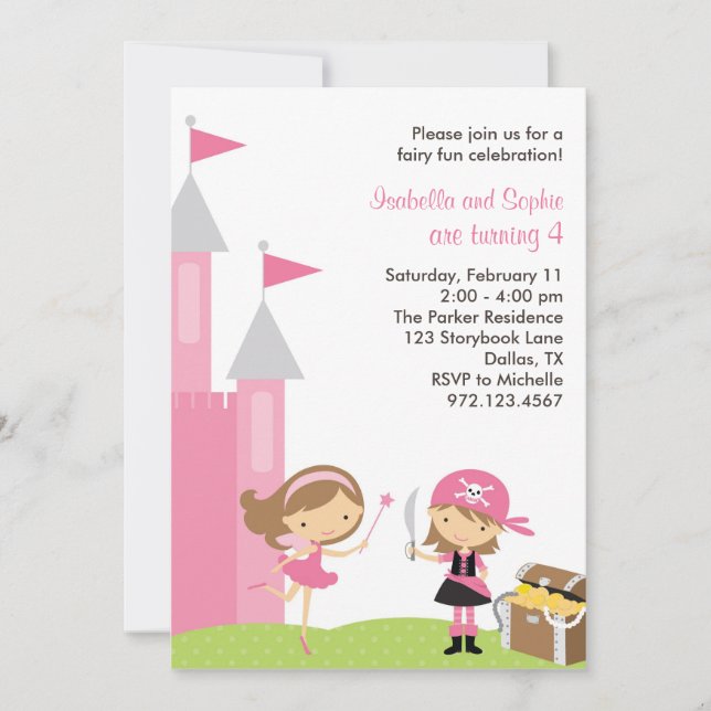 Sweet Fairy and Pink Pirate Invitation (Front)