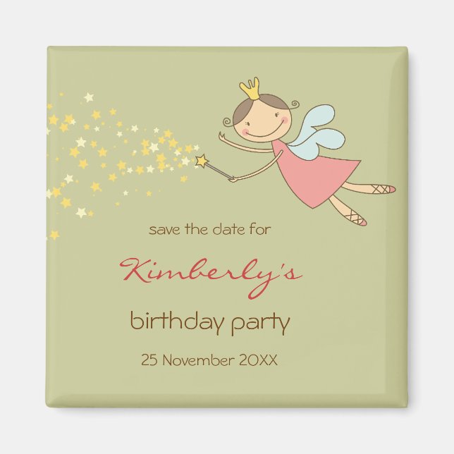 Sweet Fairy and Stars Girl's Birthday Party Magnet (Front)