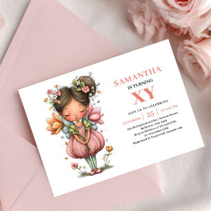 Sweet Fairy Girl Birthday Pastel Floral Pink Invitation