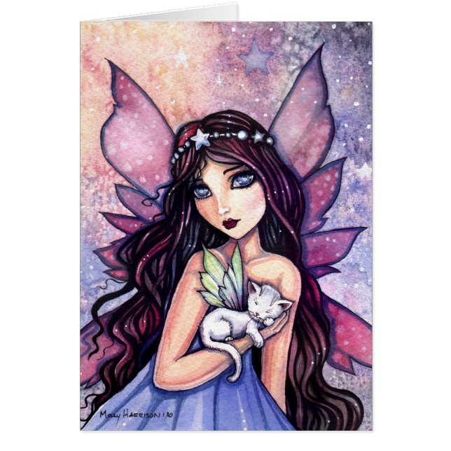 Sweet Fairy with White Cat Card (Front)