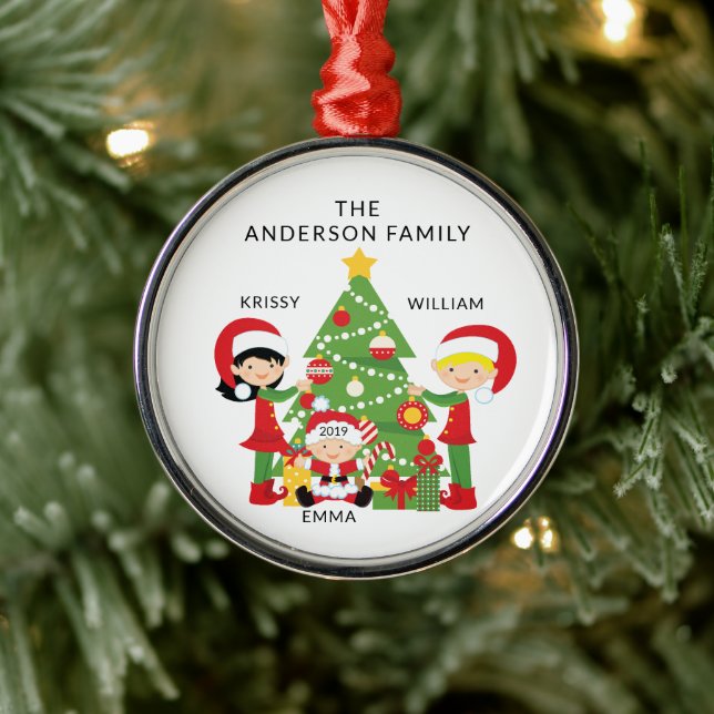 Sweet Family of 3 Personalised Christmas Metal Tree Decoration (Tree)