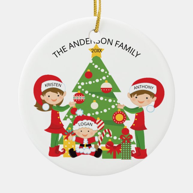 Sweet Family of 3 Personalised Christmas Ornament (Front)