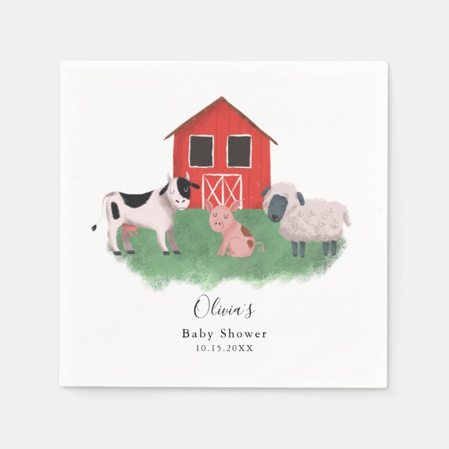 Sweet Farm Animals Baby Shower Napkin (Front)