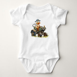 Sweet Farmer Duck Duckling on Big Green Tractor  Baby Bodysuit