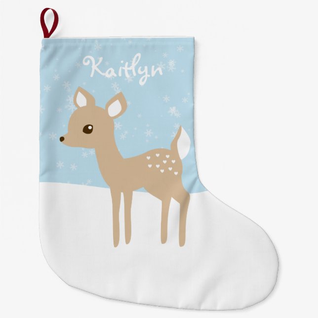 Sweet Fawn Winter Scene Large Christmas Stocking (Front)