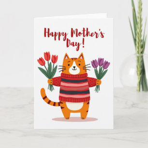 Sweet Feline Mothers Day Bouquet Card