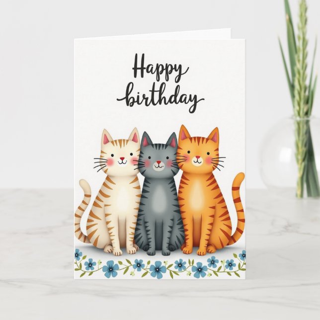 Sweet Feline Trio Birthday Card (Front)