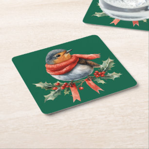 Sweet Festive Bird Square Paper Coaster