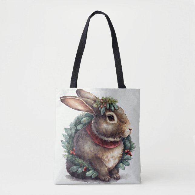 Sweet Festive Bunny Rabbit Tote Bag (Front)
