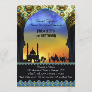 Sweet Fifteen, birthday, invitation, Arabian night Invitation