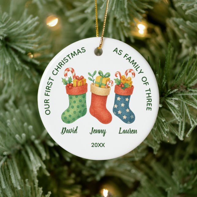 Sweet First Christmas Family of Three Photo Ceramic Tree Decoration (Tree)