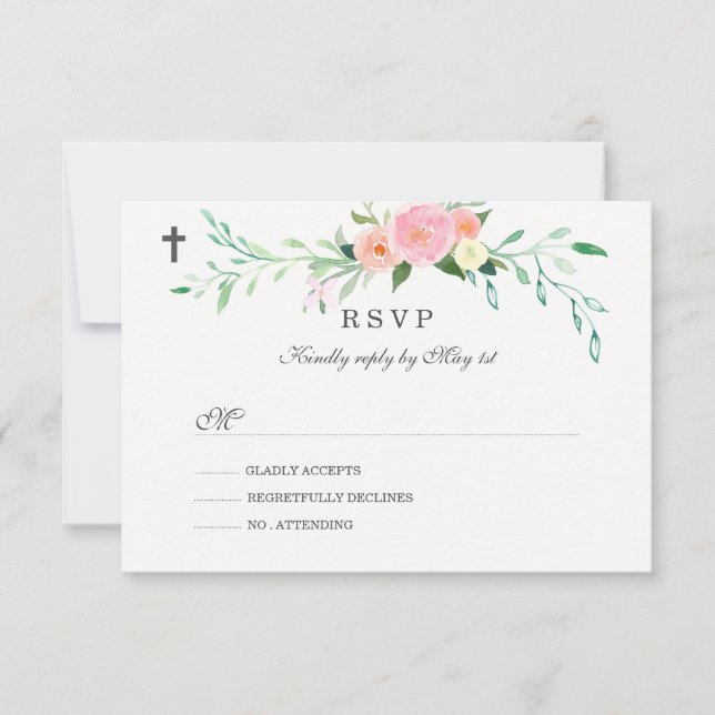 Sweet Floral Baptism RSVP Card (Front)