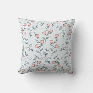 Sweet Floral Boho Blush Pink Lavender on Blue Cushion