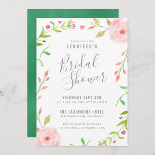Sweet Floral Bridal Shower Invitation Pink & Green
