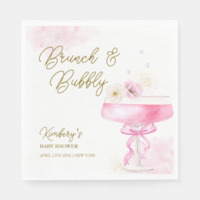 Sweet Floral Champagne Brunch Bubbly Baby Shower  Napkin (Front)