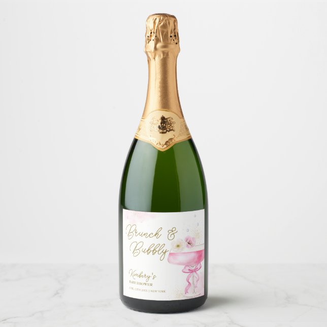 Sweet Floral Champagne Brunch Bubbly Baby Shower  Sparkling Wine Label (Front)