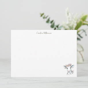 Sweet Floral Cow Calf Name Personalised Stationery Card