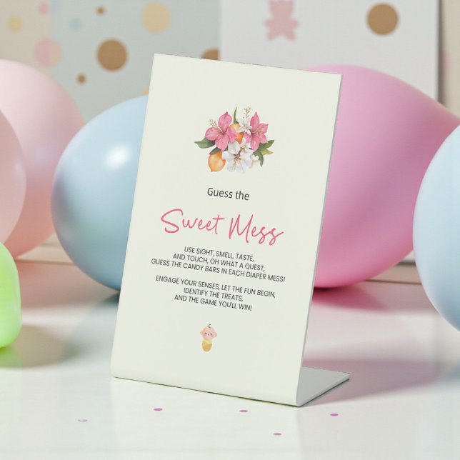 Sweet Floral Guess the Mess Baby Shower Game Pedestal Sign (Creator Uploaded)