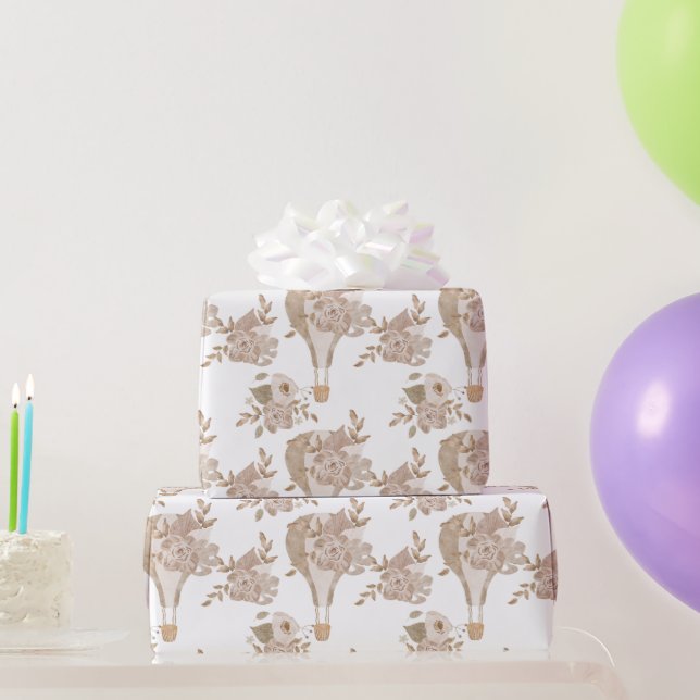 Sweet Floral Hot Air Balloon Wrapping Paper (Party Gifts)