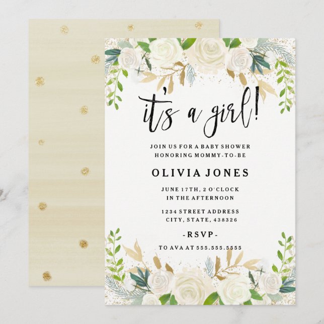 Sweet Floral Its a Girl Baby Shower Invitation (Front/Back)