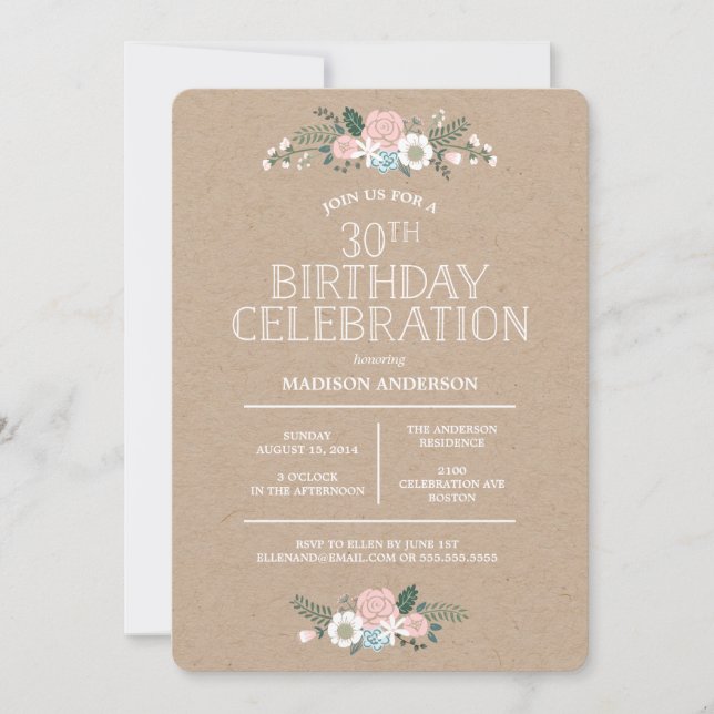 Sweet Floral Kraft | Birthday Party Invitation (Front)