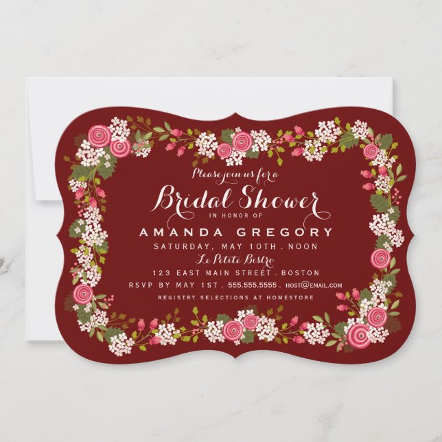 Sweet Floral Marsala Bridal Shower Invitation (Front)