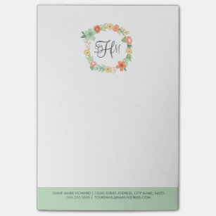 Sweet Floral Monogram Post-It Notes