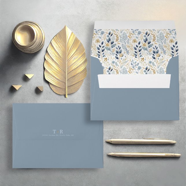 Sweet Floral Pattern Dark Dusty Blue Gold ID1045 Envelope (Creator Uploaded)