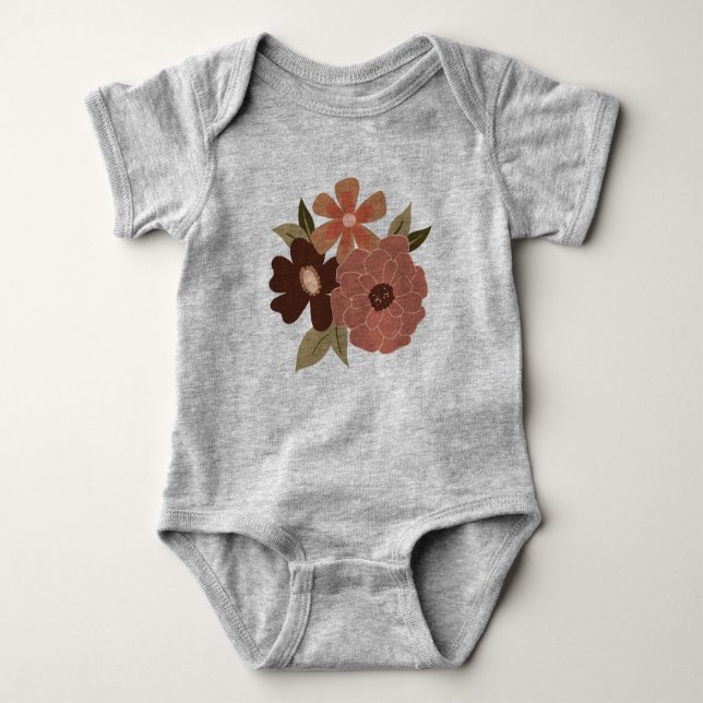 Sweet Floral Peach Green Flowering Vines Baby Bodysuit (Front)